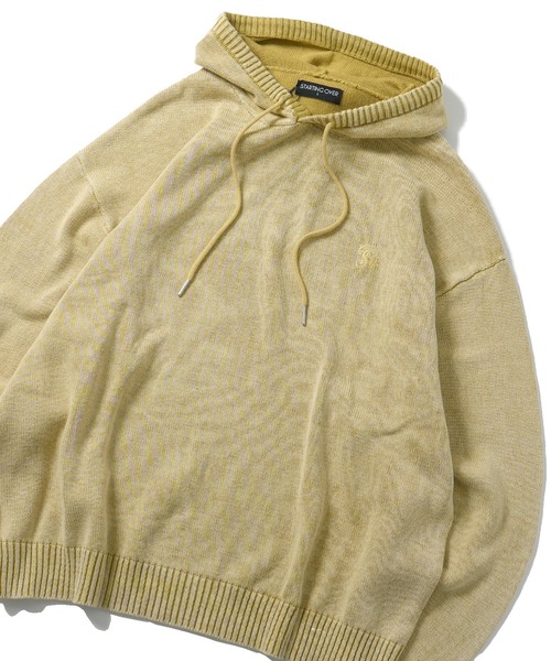 Starting Over（スターティングオーバー）の「ヴィンテージライク ピグメント加工 ワンポイント刺繍 プルオーバー コットン ニット パーカー フーディ―（パーカー・メンズ・ブラック/マスタード/ベージュ・L/M）」の12枚目の写真