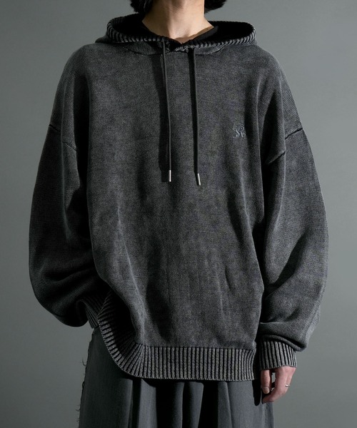 Starting Over（スターティングオーバー）の「ヴィンテージライク ピグメント加工 ワンポイント刺繍 プルオーバー コットン ニット パーカー フーディ―（パーカー・メンズ・ブラック/マスタード/ベージュ・L/M）」の20枚目の写真