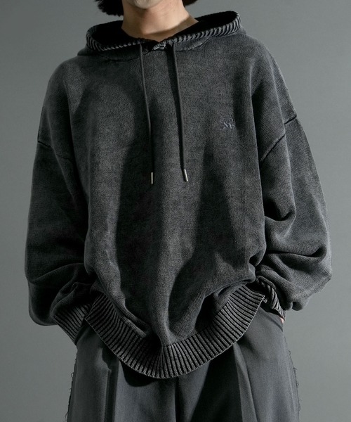 Starting Over（スターティングオーバー）の「ヴィンテージライク ピグメント加工 ワンポイント刺繍 プルオーバー コットン ニット パーカー フーディ―（パーカー・メンズ・ブラック/マスタード/ベージュ・L/M）」の22枚目の写真