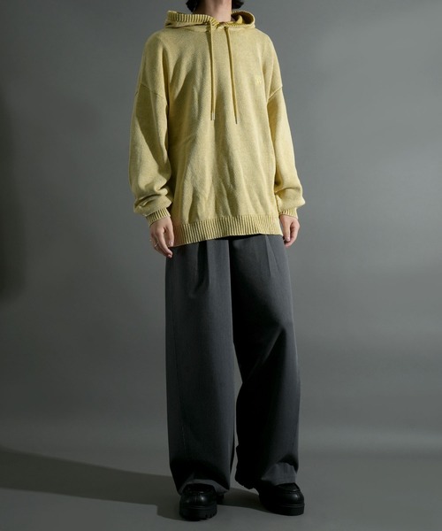 Starting Over（スターティングオーバー）の「ヴィンテージライク ピグメント加工 ワンポイント刺繍 プルオーバー コットン ニット パーカー フーディ―（パーカー・メンズ・ブラック/マスタード/ベージュ・L/M）」の16枚目の写真