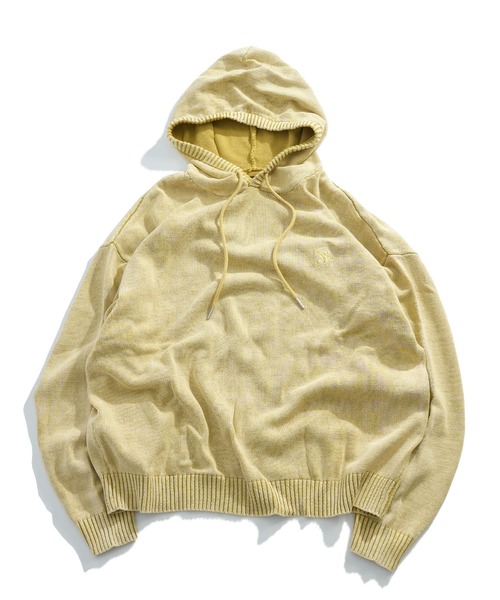 Starting Over（スターティングオーバー）の「ヴィンテージライク ピグメント加工 ワンポイント刺繍 プルオーバー コットン ニット パーカー フーディ―（パーカー・メンズ・ブラック/マスタード/ベージュ・L/M）」の18枚目の写真