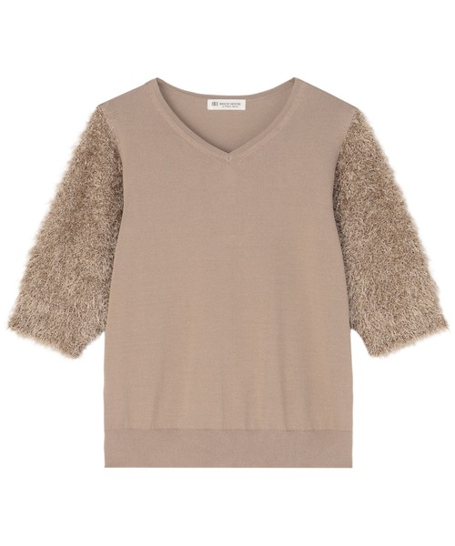 TOKYO SHIRTS（トウキョウシャツ）の「袖フェザー切替プルオーバー 五分袖（ニット/セーター・レディース・ブラック/ブラウン・M/L）」の2枚目の写真