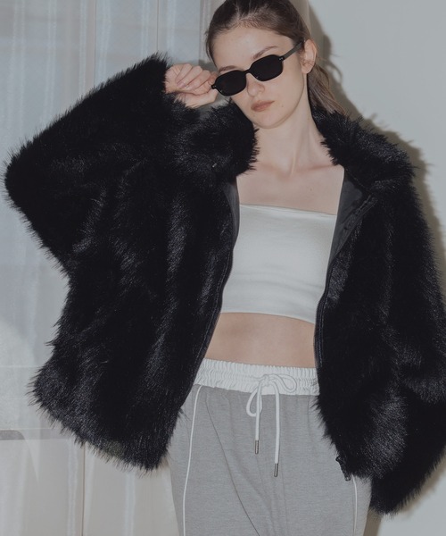 フェイクファーダブルジップジャケット（ブルゾン）｜Mili