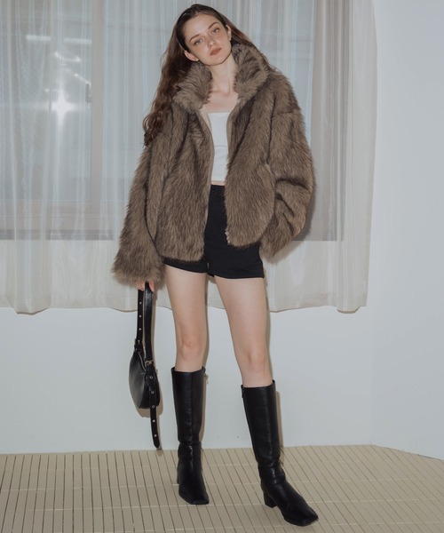 Mili affinity（ミリアフィニティー）の「フェイクファーダブルジップジャケット（ブルゾン・レディース・グレー系/ブラウン系2/ブラウン系1/ブラック/ベージュ系/ブラウン・FREE）」の20枚目の写真