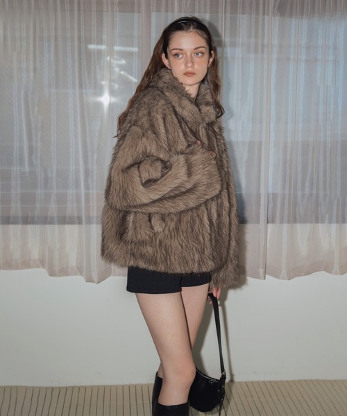 Mili affinity（ミリアフィニティー）の「フェイクファーダブルジップジャケット（ブルゾン・レディース・グレー系/ブラウン系2/ブラウン系1/ブラック/ベージュ系/ブラウン・FREE）」の22枚目の写真