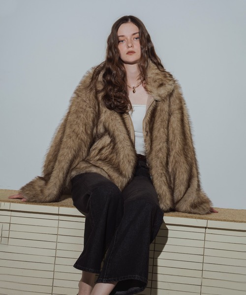 Mili affinity（ミリアフィニティー）の「フェイクファーダブルジップジャケット（ブルゾン・レディース・グレー系/ブラウン系2/ブラウン系1/ブラック/ベージュ系/ブラウン・FREE）」の10枚目の写真