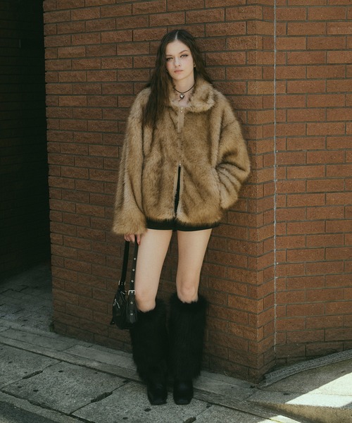 フェイクファーダブルジップジャケット（ブルゾン）｜Mili affinity