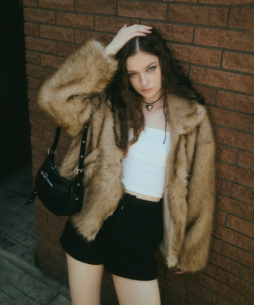 Mili affinity（ミリアフィニティー）の「フェイクファーダブルジップジャケット（ブルゾン・レディース・グレー系/ブラウン系2/ブラウン系1/ブラック/ベージュ系/ブラウン・FREE）」の17枚目の写真