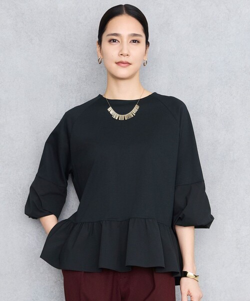 自由区(ジユウク)の「クリアコットンポンチペプラム カットソー(Tシャツ/カットソー・レディース・グレー系/ベージュ系/ネイビー系・32)」の3枚目の写真