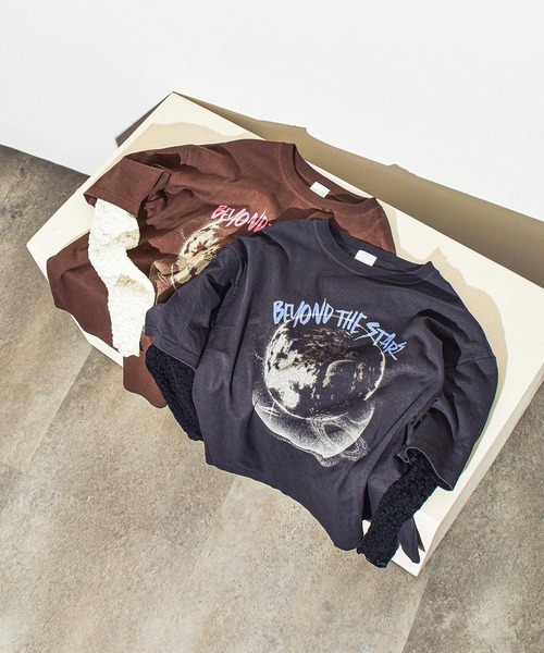 ROSE BUD（ローズバッド）の「LAYERED TEE（Tシャツ/カットソー・レディース・チャコールグレー/ブラウン・ONE SIZE）」の8枚目の写真