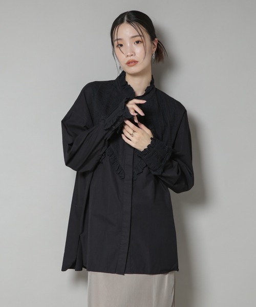 sara mallika(サラ マリカ)の「Sara mallika/COTTON PINTUCK LACE BLOUSE(シャツ/ブラウス・レディース・ホワイト/ブラック・FREE)」の11枚目の写真