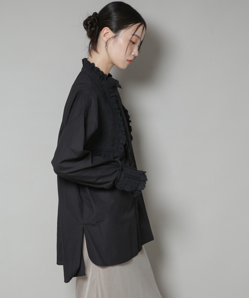 sara mallika(サラ マリカ)の「Sara mallika/COTTON PINTUCK LACE BLOUSE(シャツ/ブラウス・レディース・ホワイト/ブラック・FREE)」の12枚目の写真