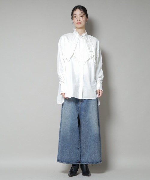 sara mallika(サラ マリカ)の「Sara mallika/COTTON PINTUCK LACE BLOUSE(シャツ/ブラウス・レディース・ホワイト/ブラック・FREE)」の6枚目の写真