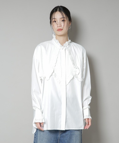 sara mallika(サラ マリカ)の「Sara mallika/COTTON PINTUCK LACE BLOUSE(シャツ/ブラウス・レディース・ホワイト/ブラック・FREE)」の3枚目の写真