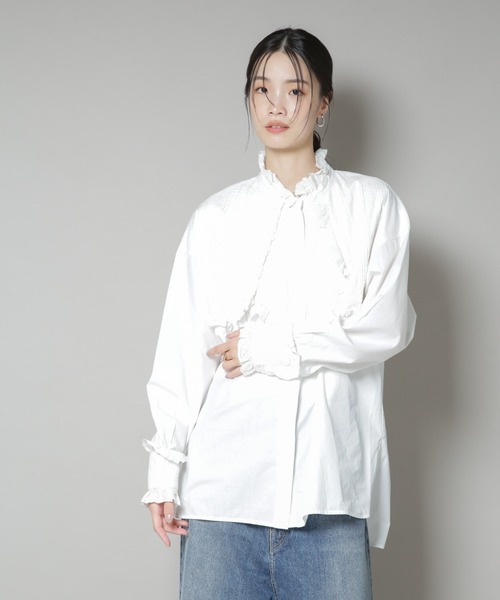 sara mallika(サラ マリカ)の「Sara mallika/COTTON PINTUCK LACE BLOUSE(シャツ/ブラウス・レディース・ホワイト/ブラック・FREE)」の4枚目の写真