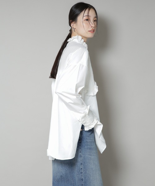 sara mallika(サラ マリカ)の「Sara mallika/COTTON PINTUCK LACE BLOUSE(シャツ/ブラウス・レディース・ホワイト/ブラック・FREE)」の5枚目の写真