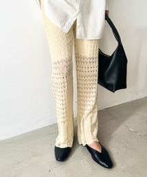 シアーストレッチ レースフレアパンツ
