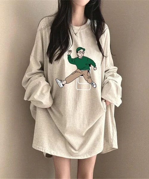 LETee(レティー)の「ルーズフィットカットソートップス(Tシャツ/カットソー・レディース・ブラック/ホワイト/ライトグレー/ネイビー・FREE)」の7枚目の写真