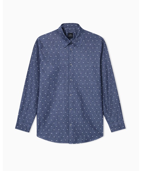 ARMANI EXCHANGE(アルマーニエクスチェンジ)の「【A|X アルマーニ エクスチェンジ】オールオーバーロゴ 長袖シャツ/REGULAR(シャツ/ブラウス・メンズ・インディゴブルー・X-LARGE/SMALL/MEDIUM/LARGE/X-SMALL)」の4枚目の写真