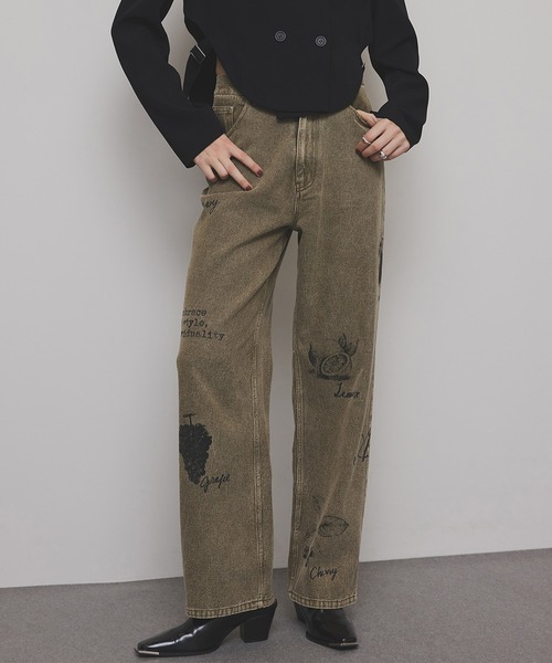 S AMERI アメリ IMANE PAINTER PANTS 花柄 刺繍 PAINT MOTIF PRINT DENIM PANTS（デニムパンツ）｜Ameri（アメリ