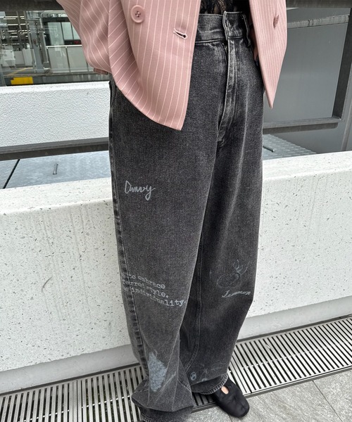 【限定値下】AMERI アメリ ワイドパンツ ペイント インクアート 限定値下】AMERI アメリ ワイドパンツ ペイント インクアート