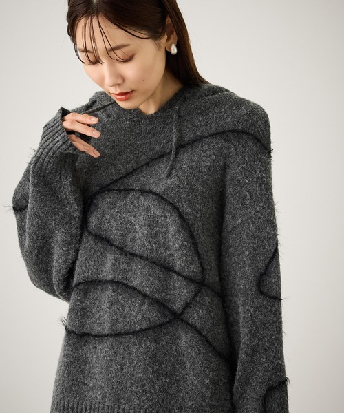 ROPE' PICNIC（ロペピクニック）の「コードリンキングニットフーディ（パーカー・レディース・チャコールグレー/ベージュ・FREE）」の2枚目の写真