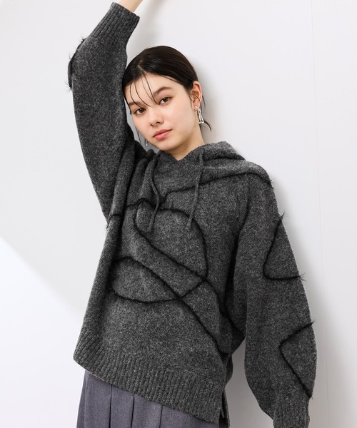 ROPE' PICNIC（ロペピクニック）の「コードリンキングニットフーディ（パーカー・レディース・チャコールグレー/ベージュ・FREE）」の6枚目の写真