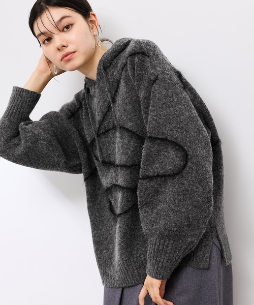 ROPE' PICNIC（ロペピクニック）の「コードリンキングニットフーディ（パーカー・レディース・チャコールグレー/ベージュ・FREE）」の7枚目の写真