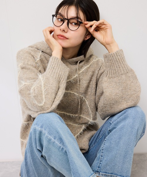 ROPE' PICNIC（ロペピクニック）の「コードリンキングニットフーディ（パーカー・レディース・チャコールグレー/ベージュ・FREE）」の14枚目の写真