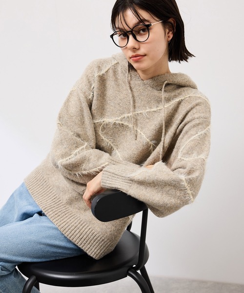 ROPE' PICNIC（ロペピクニック）の「コードリンキングニットフーディ（パーカー・レディース・チャコールグレー/ベージュ・FREE）」の16枚目の写真