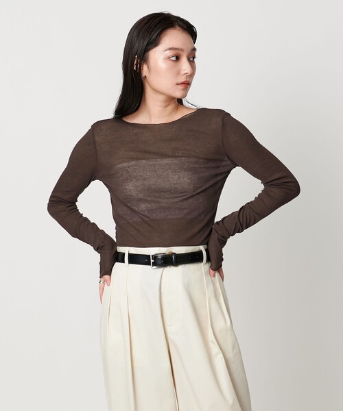 MARW UNITED ARROWS（マルゥ ユナイテッドアローズ）の「＜MARW UNITED ARROWS＞サイドギャザー シアー カットソー（Tシャツ/カットソー・レディース・ダークブラウン/ブラック/ナチュラル・FREE）」の3枚目の写真