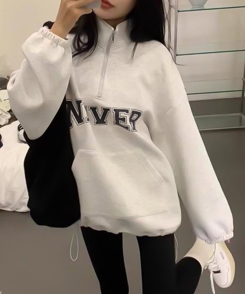 SpRay(スプレイ)の「NEVERハーフジップスウェット(スウェット・レディース・ホワイト/ブラック/オートミール/ネイビー・FREE)」の1枚目の写真