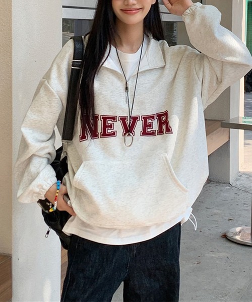 SpRay(スプレイ)の「NEVERハーフジップスウェット(スウェット・レディース・ホワイト/ブラック/オートミール/ネイビー・FREE)」の5枚目の写真
