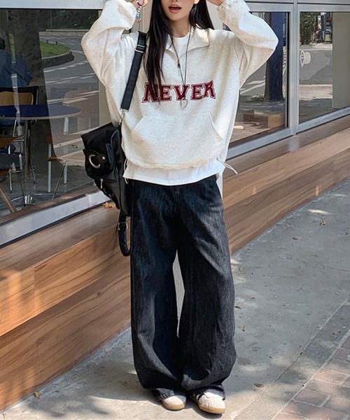 SpRay(スプレイ)の「NEVERハーフジップスウェット(スウェット・レディース・ホワイト/ブラック/オートミール/ネイビー・FREE)」の11枚目の写真