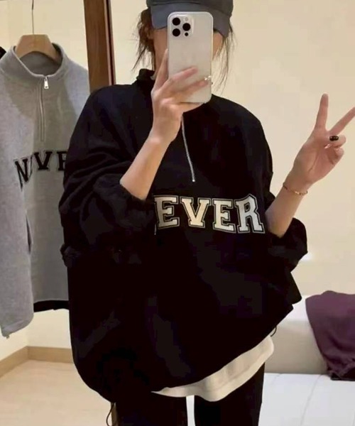 SpRay(スプレイ)の「NEVERハーフジップスウェット(スウェット・レディース・ホワイト/ブラック/オートミール/ネイビー・FREE)」の17枚目の写真