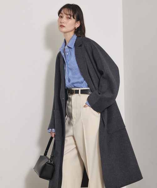 qualite（カリテ）の「【毛玉になりにくい】ダブルフェイスチェスターコート/秋服/冬服/オフィスカジュアル/ガウンコート（チェスターコート・レディース・チャコールグレー/ライトベージュ・36/38）」の2枚目の写真
