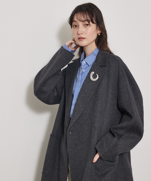 qualite（カリテ）の「【毛玉になりにくい】ダブルフェイスチェスターコート/秋服/冬服/オフィスカジュアル/ガウンコート（チェスターコート・レディース・チャコールグレー/ライトベージュ・36/38）」の3枚目の写真