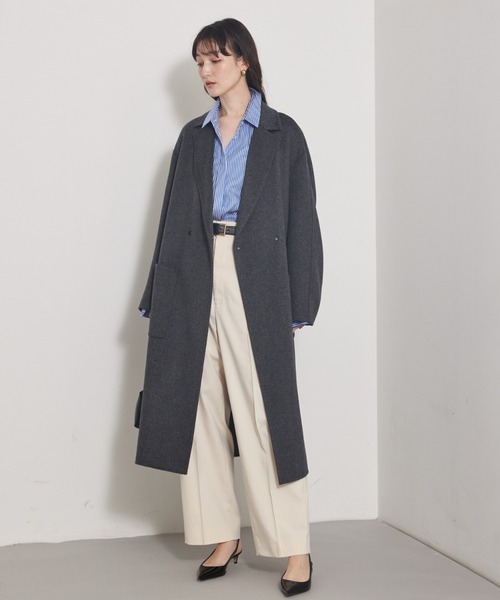 qualite（カリテ）の「【毛玉になりにくい】ダブルフェイスチェスターコート/秋服/冬服/オフィスカジュアル/ガウンコート（チェスターコート・レディース・チャコールグレー/ライトベージュ・36/38）」の20枚目の写真