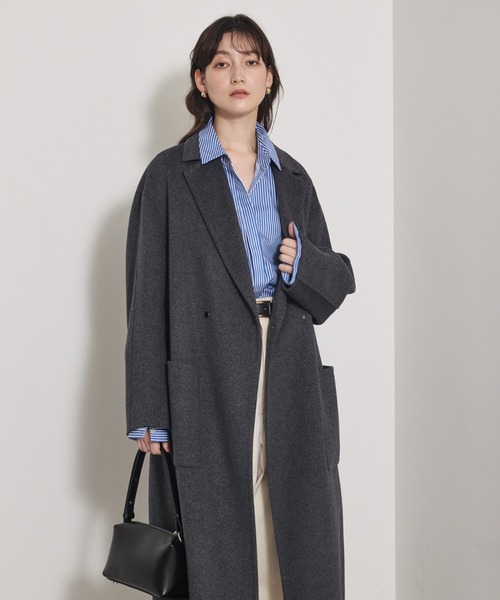 qualite（カリテ）の「【毛玉になりにくい】ダブルフェイスチェスターコート/秋服/冬服/オフィスカジュアル/ガウンコート（チェスターコート・レディース・チャコールグレー/ライトベージュ・36/38）」の18枚目の写真