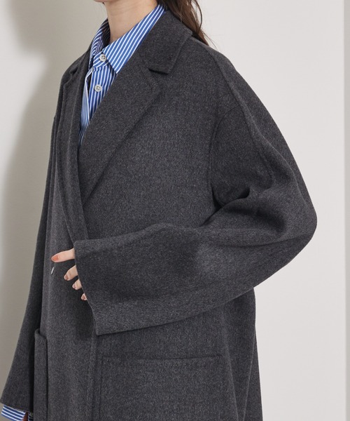 qualite（カリテ）の「【毛玉になりにくい】ダブルフェイスチェスターコート/秋服/冬服/オフィスカジュアル/ガウンコート（チェスターコート・レディース・チャコールグレー/ライトベージュ・36/38）」の10枚目の写真