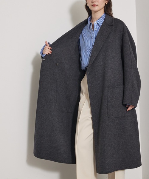 qualite（カリテ）の「【毛玉になりにくい】ダブルフェイスチェスターコート/秋服/冬服/オフィスカジュアル/ガウンコート（チェスターコート・レディース・チャコールグレー/ライトベージュ・36/38）」の5枚目の写真