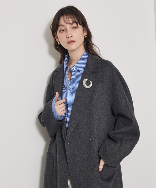 qualite（カリテ）の「【毛玉になりにくい】ダブルフェイスチェスターコート/秋服/冬服/オフィスカジュアル/ガウンコート（チェスターコート・レディース・チャコールグレー/ライトベージュ・36/38）」の4枚目の写真