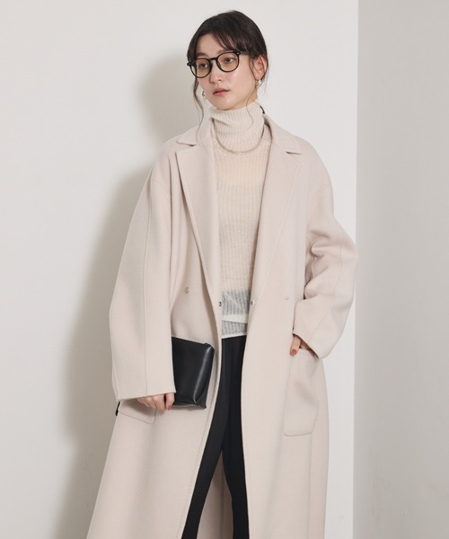 qualite（カリテ）の「【毛玉になりにくい】ダブルフェイスチェスターコート/秋服/冬服/オフィスカジュアル/ガウンコート（チェスターコート・レディース・チャコールグレー/ライトベージュ・36/38）」の15枚目の写真