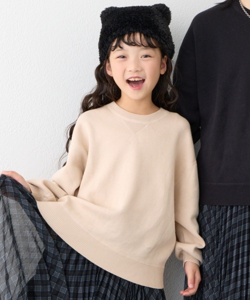 CIAOPANIC TYPY（チャオパニックティピー）の「【綿100％で洗える】【KIDS】(ジュニアサイズあり)スウェットライクニット（ニット/セーター・キッズ・ブルー/グリーン/ローズ/ブラック/チャコールグレー/ブラウン/ベージュ/レッド/オフホワイト/サックスブルー・SMALL/MEDIUM/LARGE/X-LARGE/XX-LARGE）」の5枚目の写真