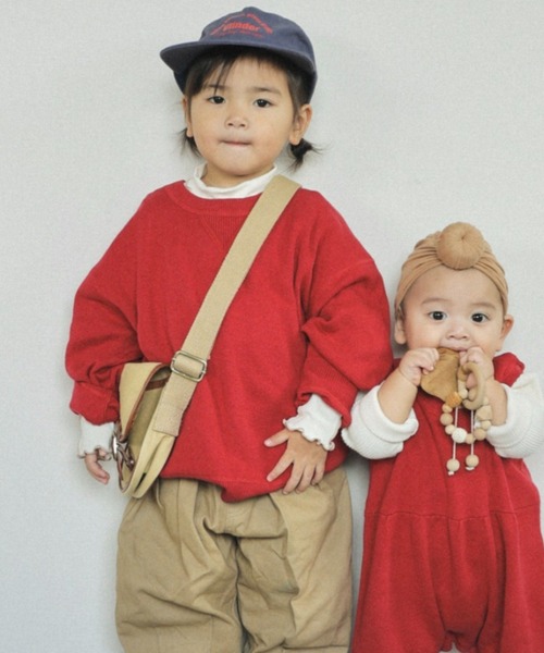 CIAOPANIC TYPY（チャオパニックティピー）の「【綿100％で洗える】【KIDS】(ジュニアサイズあり)スウェットライクニット（ニット/セーター・キッズ・ブルー/グリーン/ローズ/ブラック/チャコールグレー/ブラウン/ベージュ/レッド/オフホワイト/サックスブルー・SMALL/MEDIUM/LARGE/X-LARGE/XX-LARGE）」の9枚目の写真