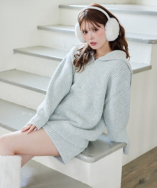 one after another NICE CLAUP(ワンアフターアナザーナイスクラップ)の「セーラーカラーニットセットアップ(セットアップ・レディース・グレー/サックスブルー/アイボリー・FREE)」の3枚目の写真