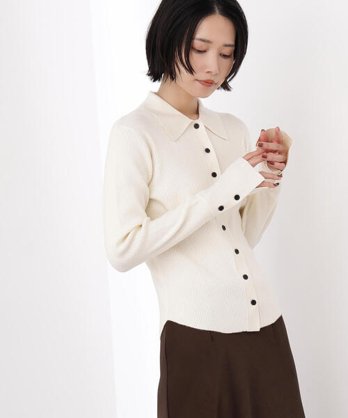 N.（N. Natural Beauty Basic）（エヌエヌナチュラルビューティーベーシック）の「ポロ襟フレアカフスニット（ニット/セーター・レディース・グリーン/ネイビー/オフホワイト・MEDIUM）」の4枚目の写真