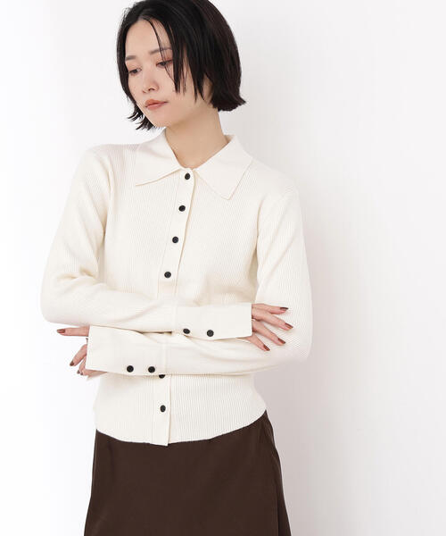 N.（N. Natural Beauty Basic）（エヌエヌナチュラルビューティーベーシック）の「ポロ襟フレアカフスニット（ニット/セーター・レディース・グリーン/ネイビー/オフホワイト・MEDIUM）」の5枚目の写真