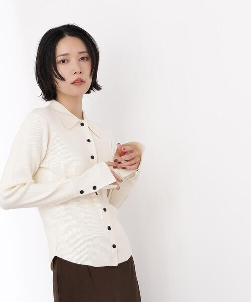 N.（N. Natural Beauty Basic）（エヌエヌナチュラルビューティーベーシック）の「ポロ襟フレアカフスニット（ニット/セーター・レディース・グリーン/ネイビー/オフホワイト・MEDIUM）」の7枚目の写真