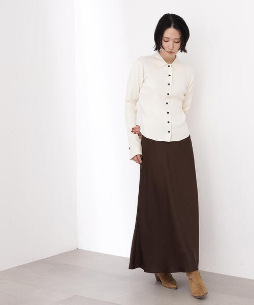 N.（N. Natural Beauty Basic）（エヌエヌナチュラルビューティーベーシック）の「ポロ襟フレアカフスニット（ニット/セーター・レディース・グリーン/ネイビー/オフホワイト・MEDIUM）」の8枚目の写真